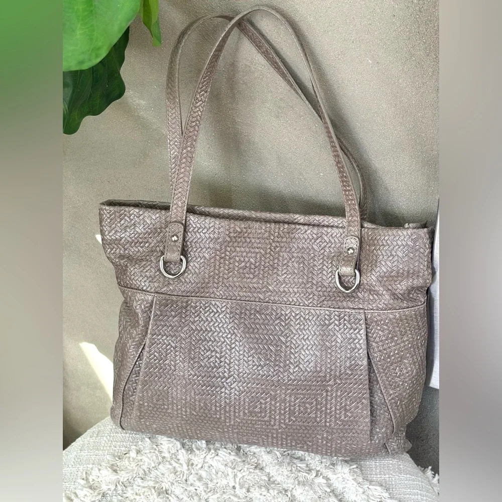 Gianni Chiarini Woven Chevron Leather Tote Bag with Zipper - Made in Italy - Picture 3 of 9